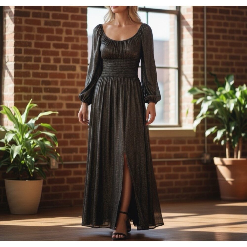 REVOLVE NSR Metallic Midi Dress Womens XS Coquette Princess‎ Royalcore Romantic